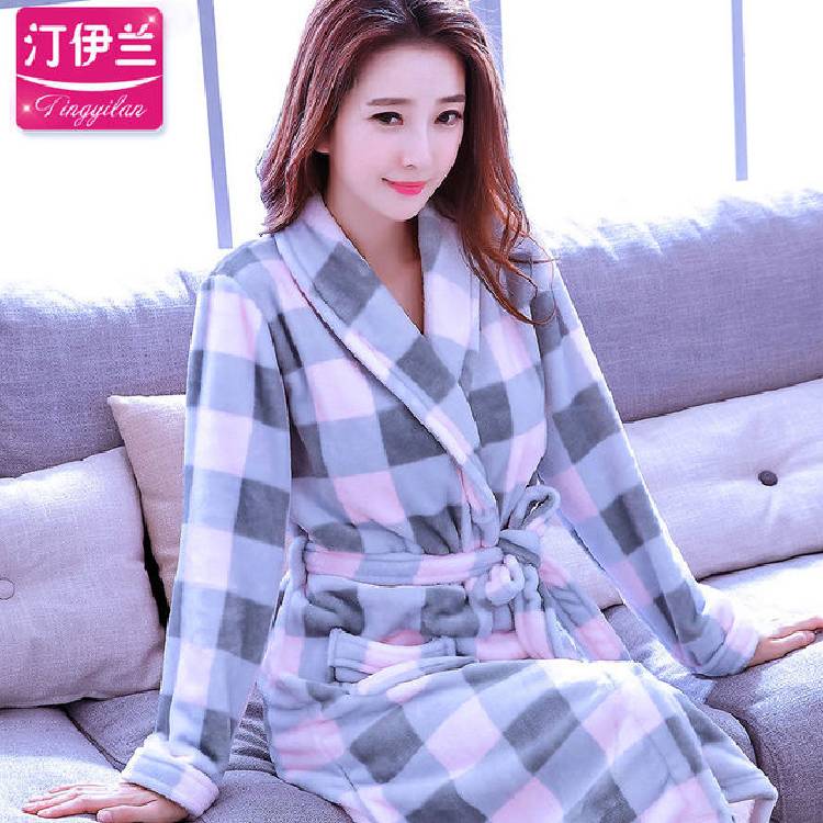 Robes Women Winter Flannel Bathrobe Thicken Lace up Coral Fleece Sleepwear Womens Elegant Striped Warm Korean Style Homewear New