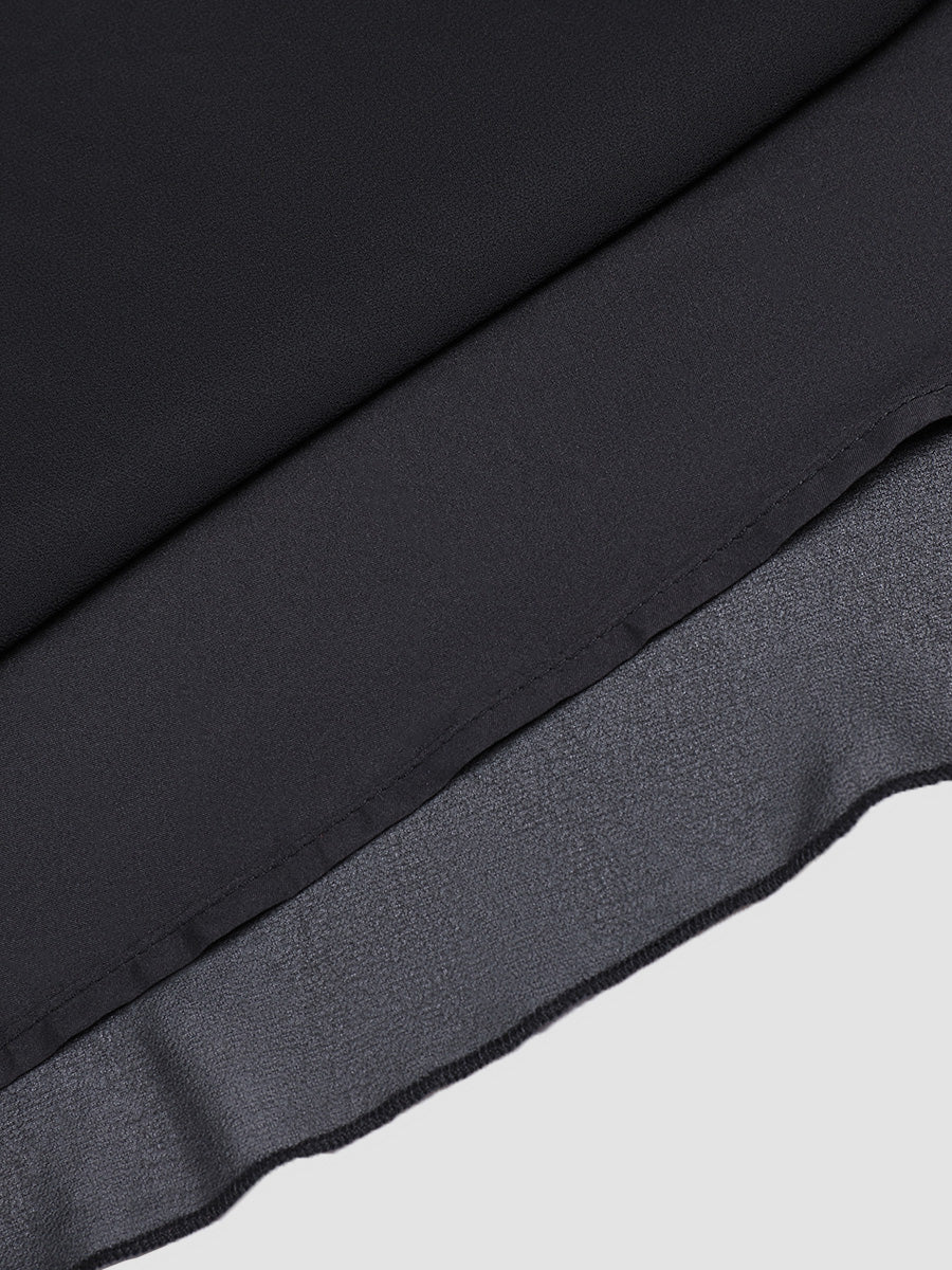 Black and white paneling elegant chiffon pleated dress