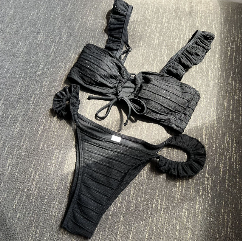 European and American new sexy lace-up drawstring pleated swimsuit swimsuit bikini bikini