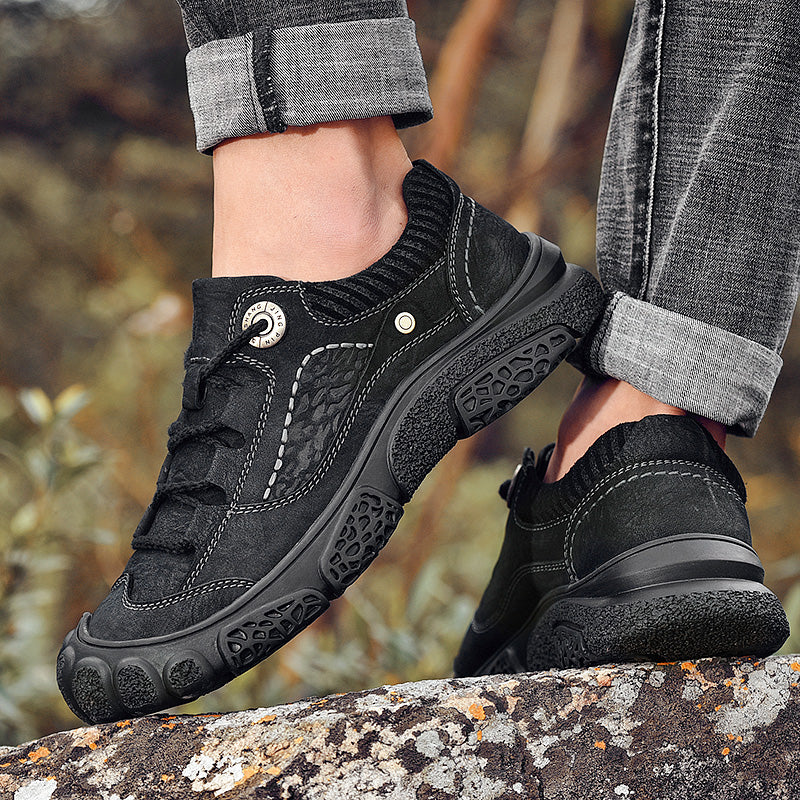 Men's shoes leather spring breathable leisure frosted leather shoes sports outdoor hiking shoes men's non-slip wear-resistant