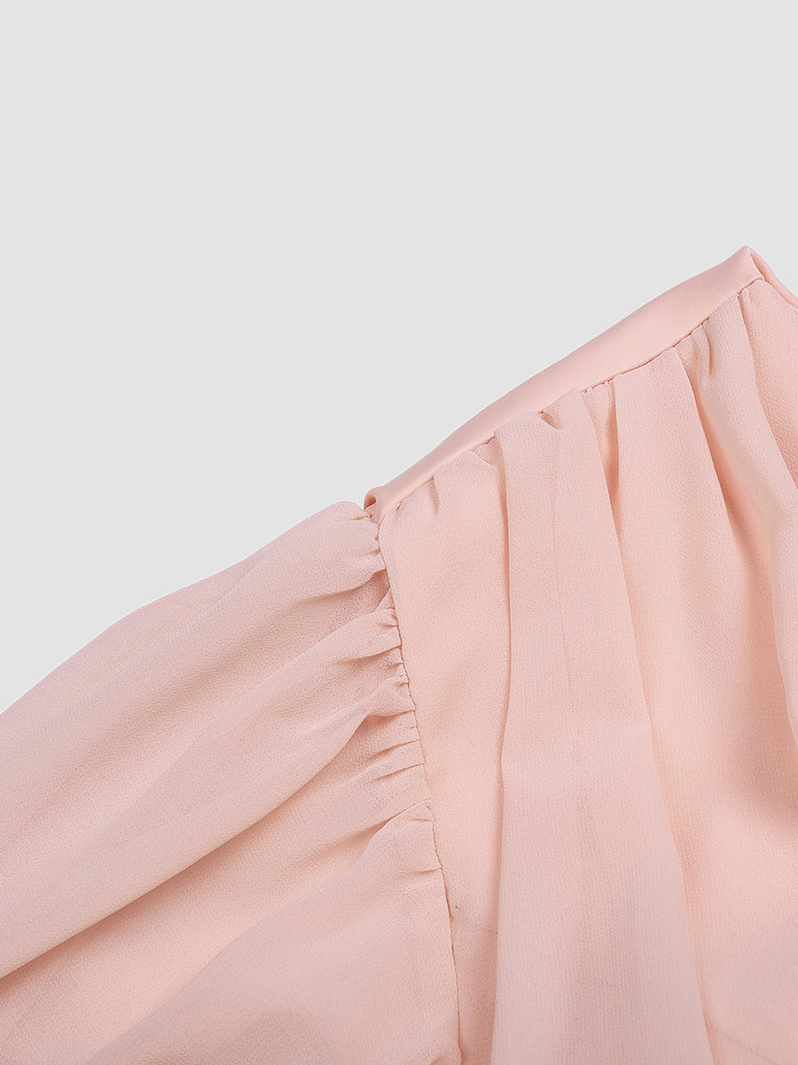 Pink Chiffon Elegant Hot Diamond Button Waist Pack  Dress