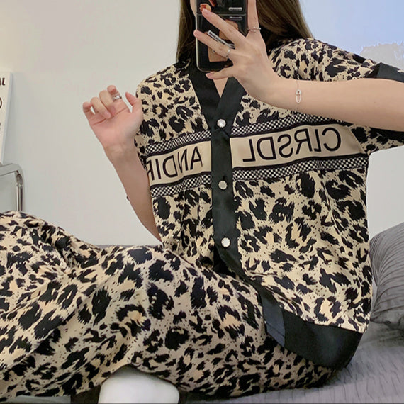 Ladies Pajamas Elegant Ice Silk Summer Long-sleeved Two-piece Sweet Homewear