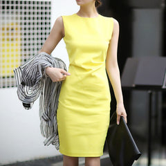 Formal Dress Female Summer New Korean Office Lady Work Pencil Slim Tunic Package Hip Sleeveless Bodycon Tank Dress for Women