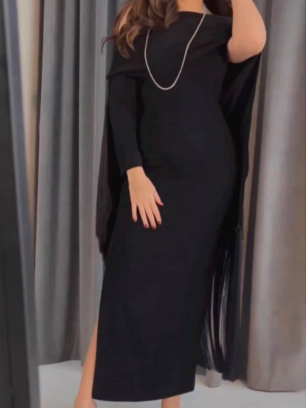 Black Elegant Tassel Side Slit Cover  Dress