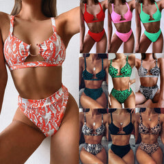 Swimsuit Swimsuit Ladies Split Swimsuit Green Leopard Bikini New Solid Color Swimsuit Europe and America