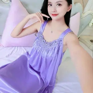 Ice silk sling nightdress thin pajamas women summer Korean style lace sweet vest skirt home service