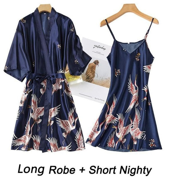 Women Rayon 2PCS Robe Set Bride Bridesmaid Wedding Robe Gown Lace Sexy Kimono Bathrobe Night Dress Casual Nightgown Sleepwear