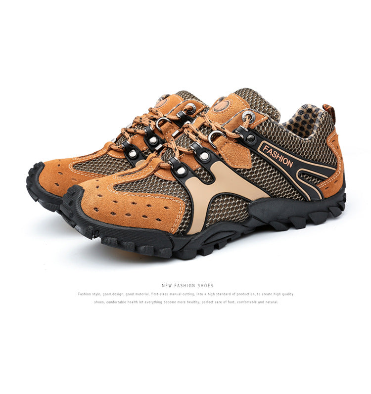 Summer men's shoes pedal outdoor sports and leisure leather shoes summer men's hiking breathable hollow mesh shoes