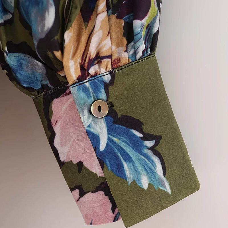 المرأة بوهو نمط الأزهار طباعة فستان قصير عادية بدوره إلى أسفل طوق فانوس فستان بكم طويل الإناث الجانب القوس تعادل فساتين 