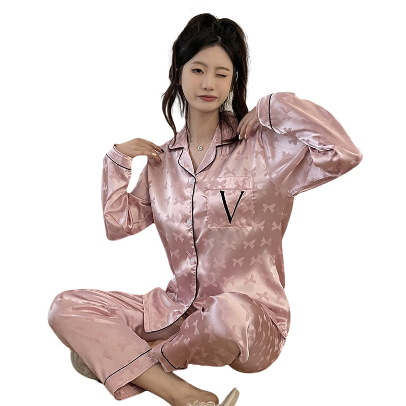 Autumn and winter new women's  - ice and snow silk  cardigan pajamas home clothes set