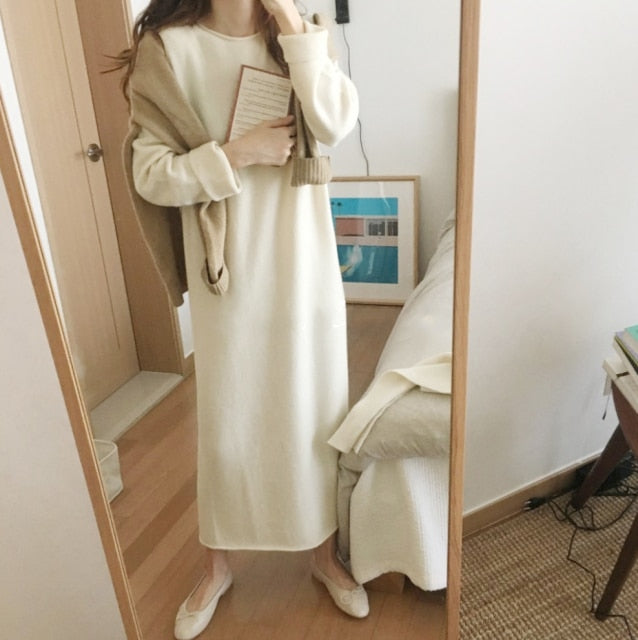 Knitted Dresses Fall Warm Sweater Women Dress Winter Long Sweaters Long Loose Maxi Oversize Lady Dresses Bodycon Robe Vestidos