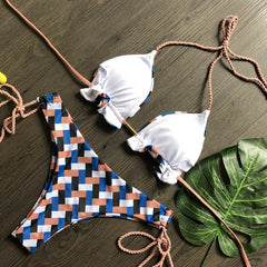 New swimwear plaid print split swimsuit female European and American sexy bikini BIKINI