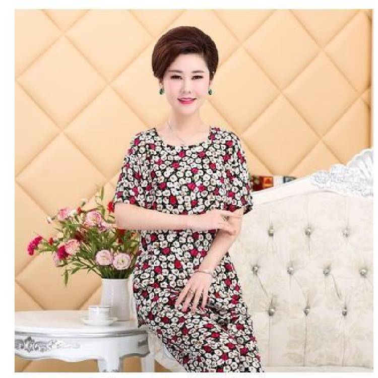 Pajamas set middle aged and elderly women's mom summer cotton Nightgown two piece suit grandma short sleeve large size new