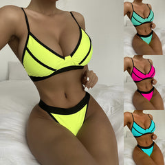 Chan double new solid color bikini stitching swimsuit European and American swimsuit women's suit swimwear beach bikini