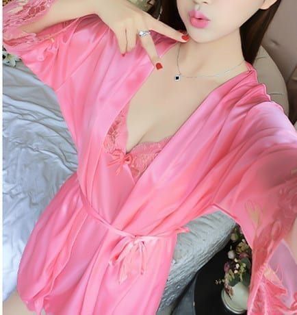 New product ladies pajamas sexy  silk suspender nightdress + nightgown two-piece home service