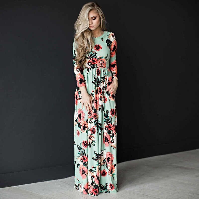 AECU Women Summer Long Dress Floral Print Boho Beach Dress Tunic Maxi Dress Women Sundress Vestidos De Festa XXXL 2021