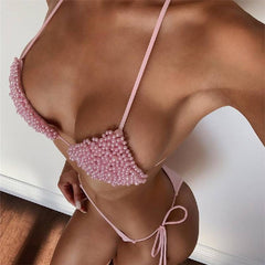 Halter Mini Bikini Female Swimsuit Women Swimwear Two pieces Bikini set Luxury Pearl Bather Bathing Suit Swim Lady