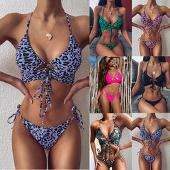 Sexy High Cut Leopard Bikini Women Swimwear Female Swimsuit Two-pieces Bikini set Lace Up Bather Bathing Suit Swim