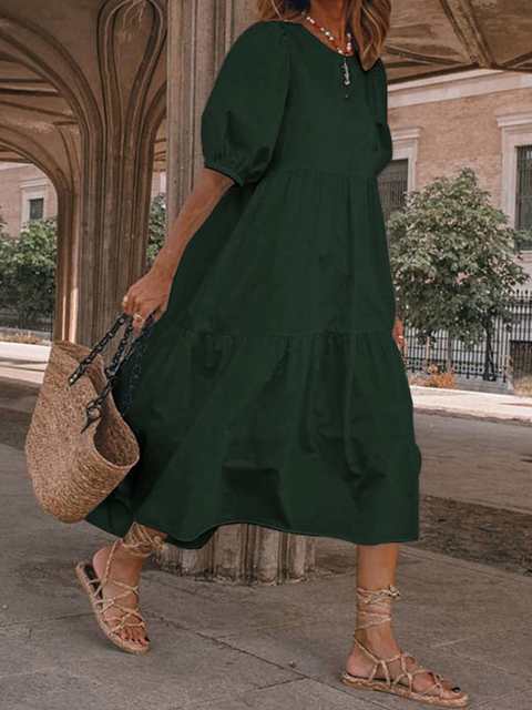 Summer Dresses Vintage Lantern Sleeves Mid Calf Dress Beach Boho Women Summer 2023 Casual Vest Oversized Robe
