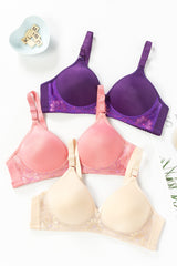 Plus Size Women's Solid Color Lace Flower Bras Gathering No Steel Rings Comfortable Thin Underwear