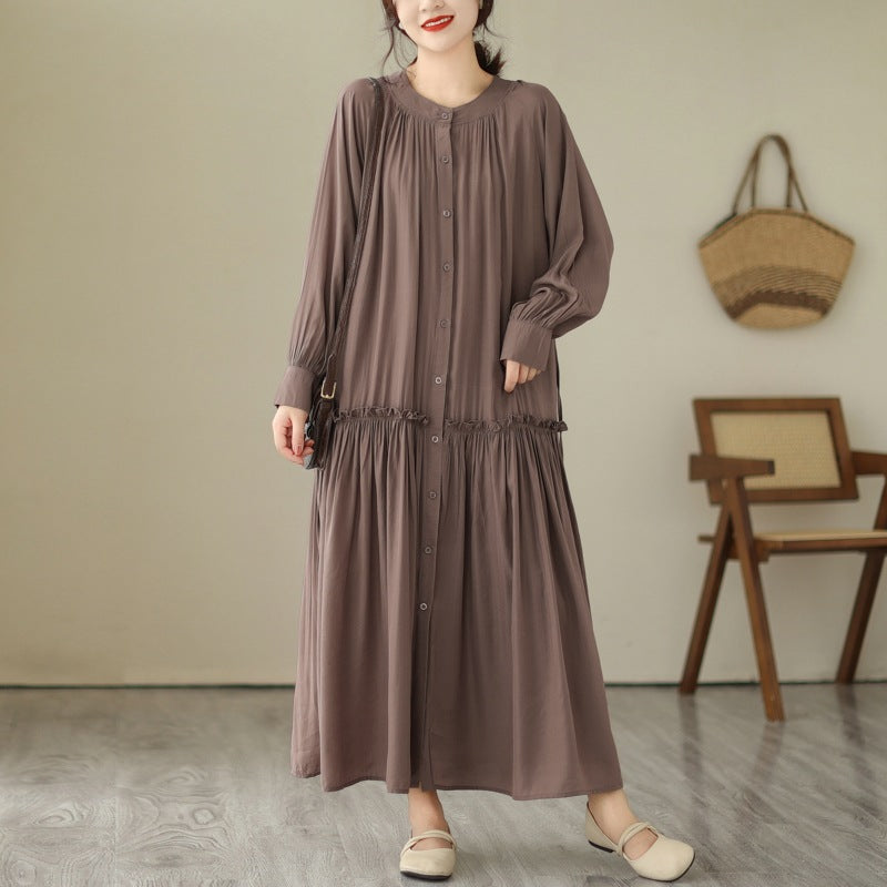 Plus size women's clothing 2023 autumn new fat MM  and thin solid color long dress