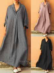Long Sleeve Dress Loose Plus Size Shirt Dress Boho Ankle Dress