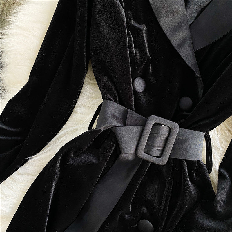 New autumn and winter Korean style trendy lace-up waist slimming mid-length windbreaker jacket for women