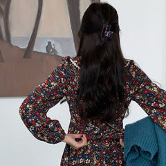 Long-sleeved retro printed dress women's full-court sweet Peter Pan collar elegant women's  students full-court aesthetic autumn