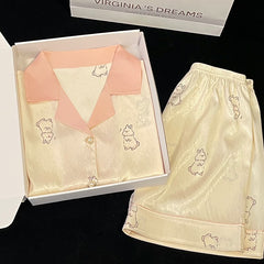 Girls summer cute short-sleeved shorts home clothes thin section  silk suit