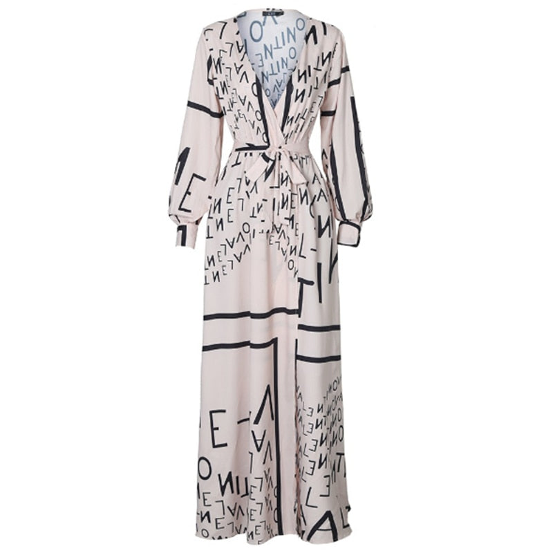 بوهو طباعة الأزهار فستان طويل ماكسي المرأة عادية فضفاض الكاحل طول كبير الخامس الرقبة فستان طويل سبليت Vestidos