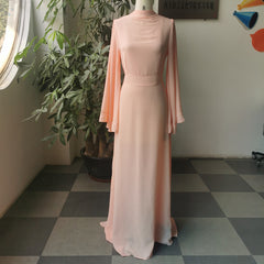 Split dress ruffled long sleeves round neck French temperament evening dress floor-length dress