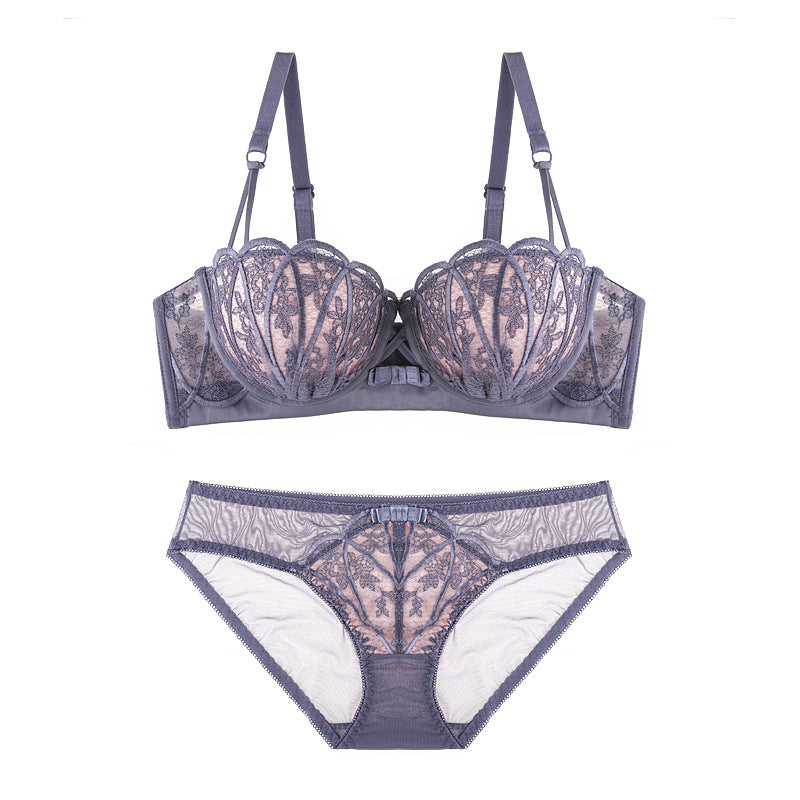 retro striped bra set sexy gathering top thin bottom thick lace edge red underwear women