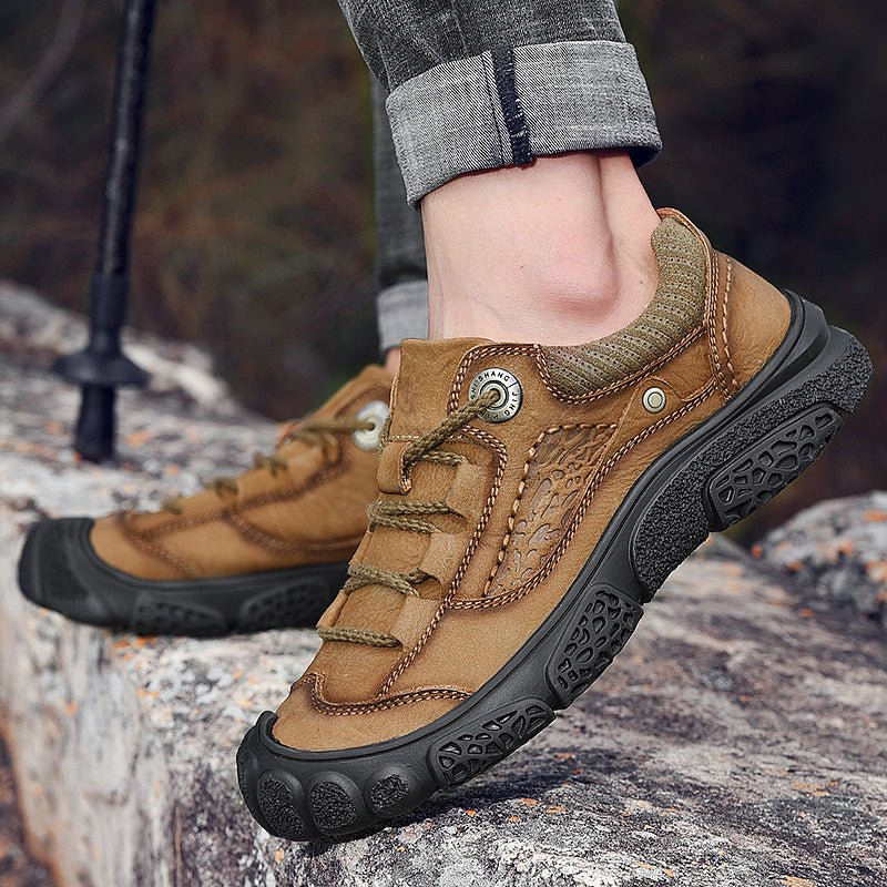 Men's shoes leather spring breathable leisure frosted leather shoes sports outdoor hiking shoes men's non-slip wear-resistant