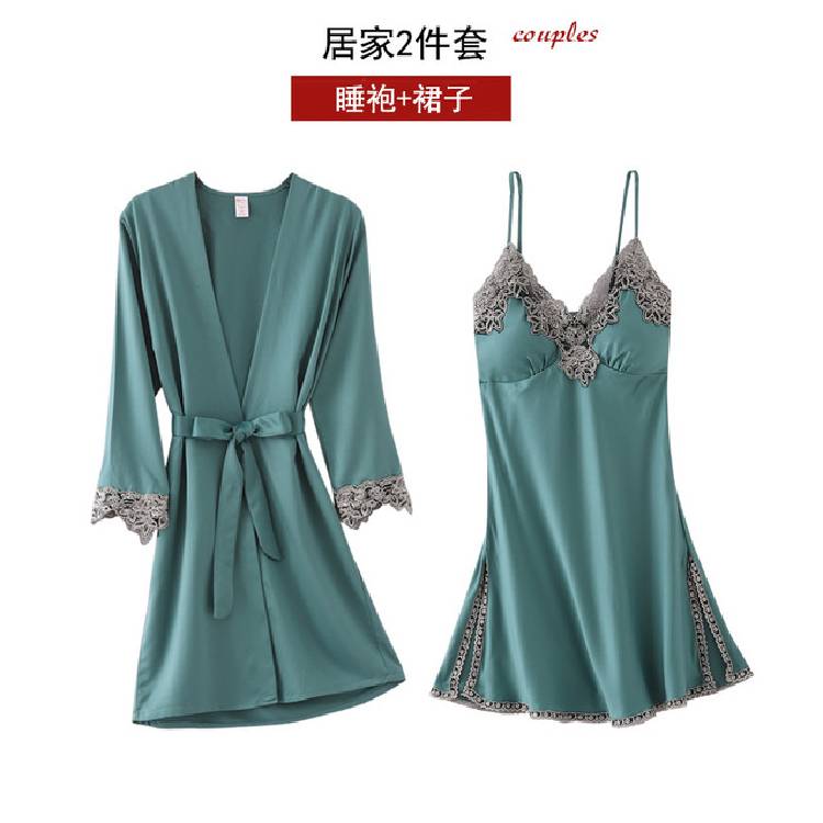 5PC Silk Robe Sleep Suit Womens Lace Satin Pajamas Gown Set V Neck Cami Nighties Wear Pijama Home Nightwear Spring Nightdress