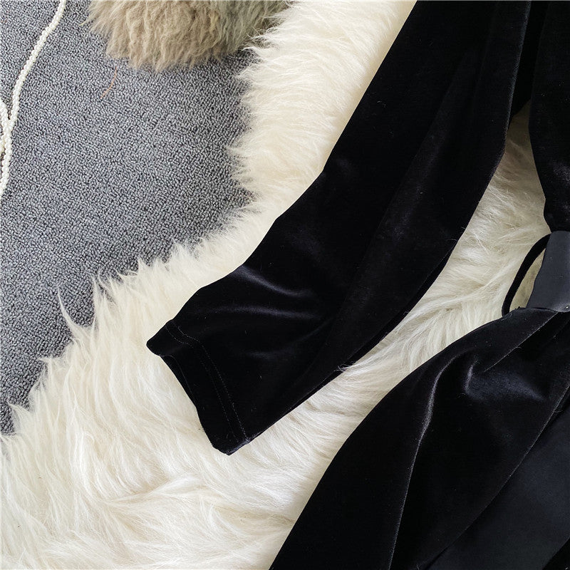 New autumn and winter Korean style trendy lace-up waist slimming mid-length windbreaker jacket for women