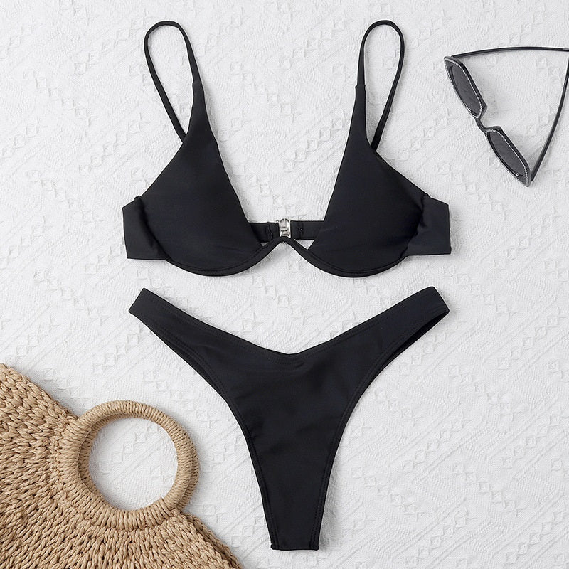 New Push Up Underwire Split Multicolor Bikini Swimsuit