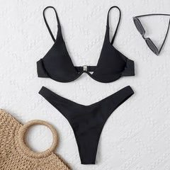 New Push Up Underwire Split Multicolor Bikini Swimsuit