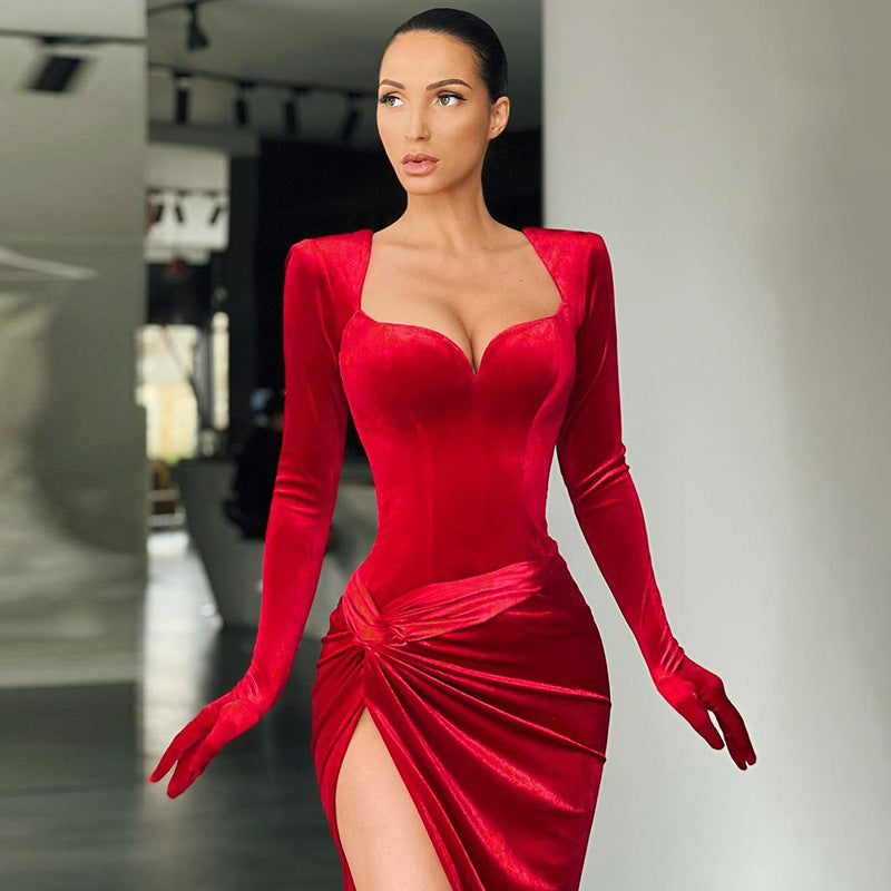 Temperament slim show chest high waist gloves high waist dress dress