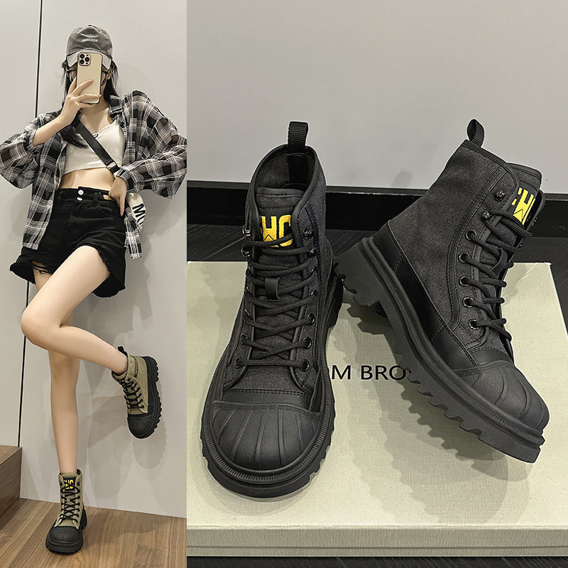 Summer new  boots women's Korean version tooling boots outdoor hiking boots leather lace breathable casual trendy boots