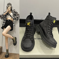 Summer new  boots women's Korean version tooling boots outdoor hiking boots leather lace breathable casual trendy boots