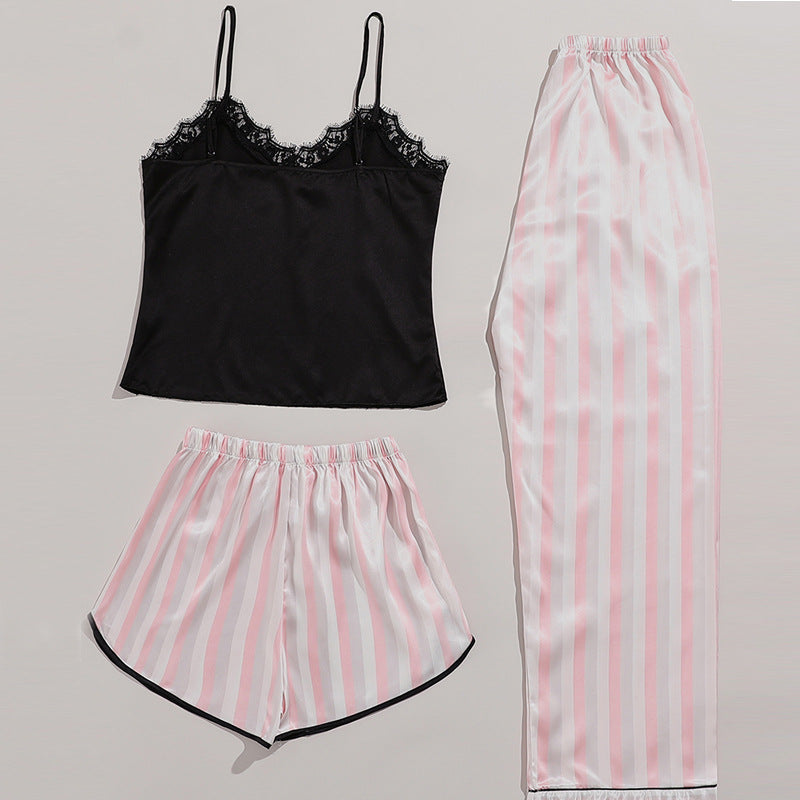 Women's fashion  silk striped loungewear set
