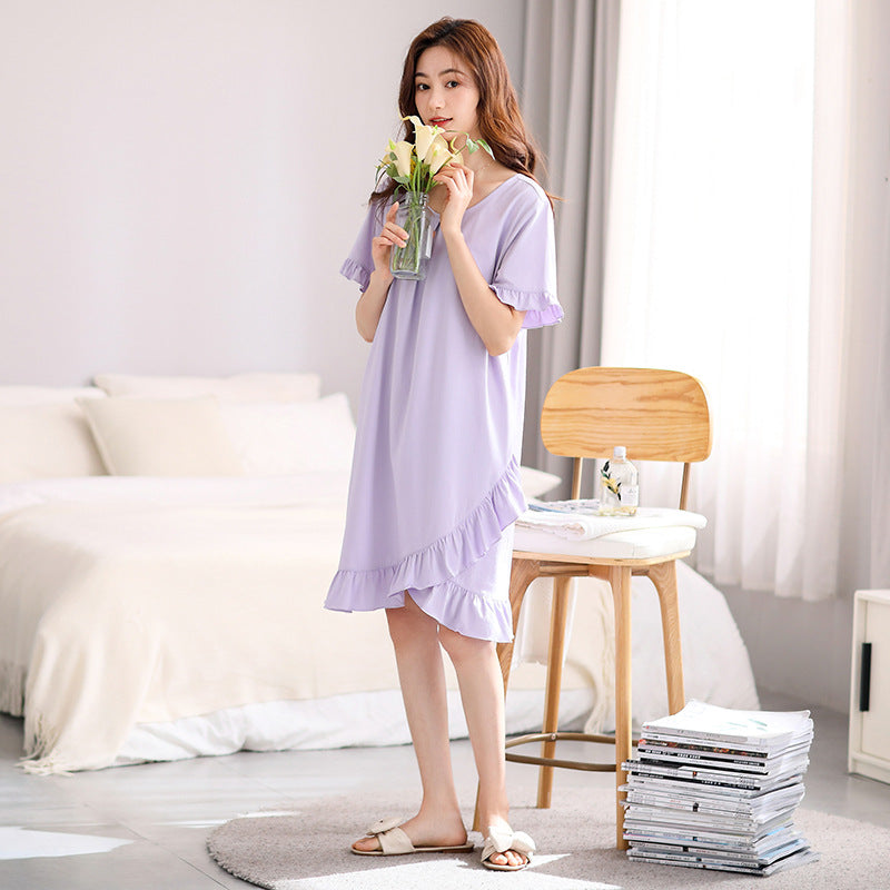 فستان صيفي نسائي جديد لعام 2023 مصنوع من القطن الرائع ومضاد للمحدب مع وسادة صدر فستان نوم خدمة منزلية بيجامات للسيدات بلون سادة
