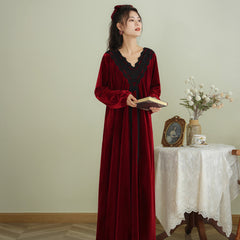 New Women gold velvet Pajamas  Dress Robe Home Wear Long Sleeve Nightgowns Female Autumn Winter Warm Bathrobes Sleepwear