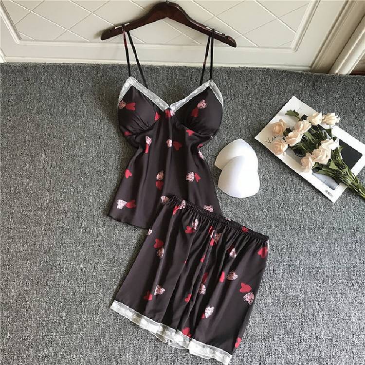 Spring and Autumn Pajamas Women Chest Pad Nightgown Strap Silk Nightdress 4 Pcs Set Tops Long Sleeve Pijama Mujer Sexy Lingerie