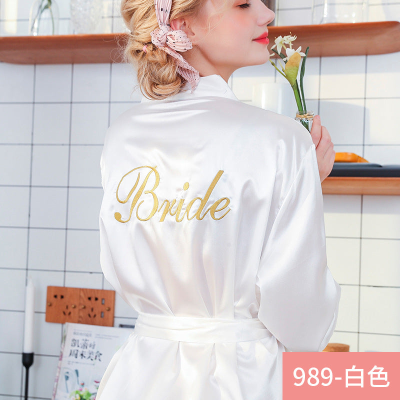 Ladies Silk Ice Silk Nightgown Wedding Robe  Bride Cardigan Robe Bridesmaid Dressing Robe