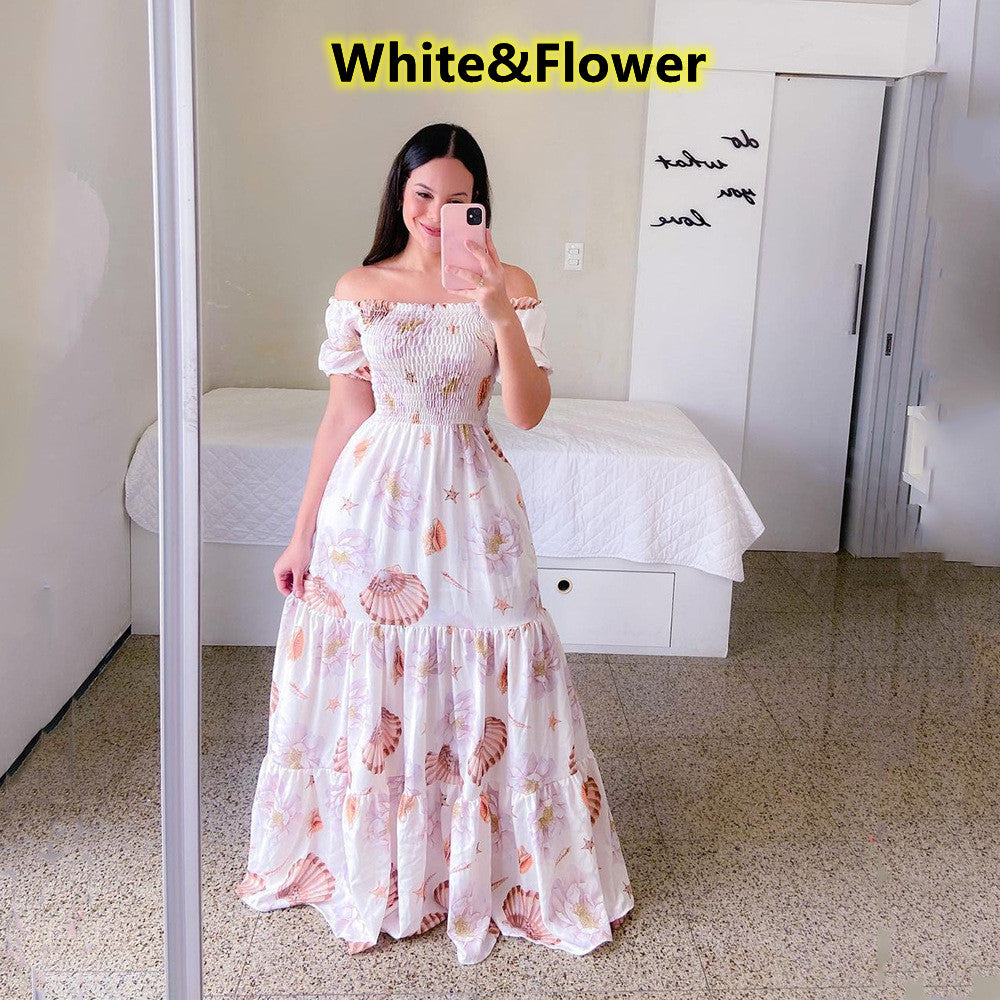 Women's Fashion Off Shoulder Dress Floral Print Long Dress Maxi Dresses Big  Dress Rochii Elegante Kleider Damen Elegant