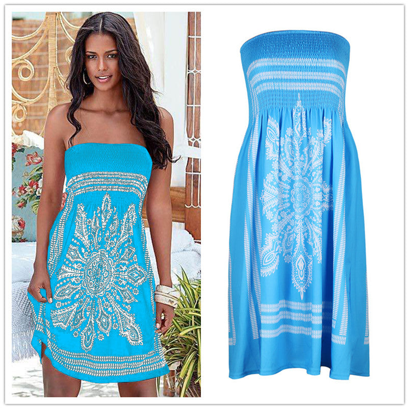 فستان ريترو مطبوع مثير بدون حمالات 2023 فستان نسائي صيفي فضفاض عالي الخصر من فيستدوس بوهو فستان الشاطئ فيستا