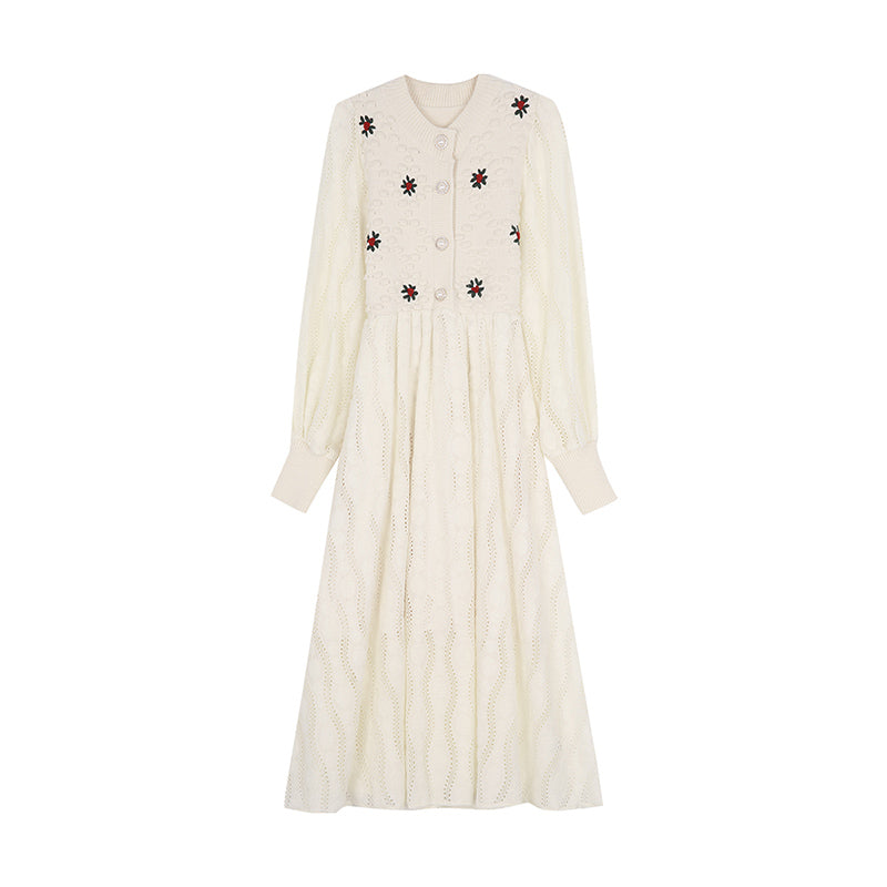 dress 2023 new gentle wind over the knee long section age-reducing sweet sweater dress