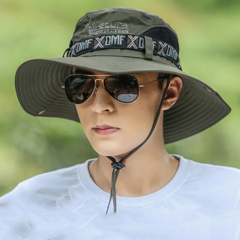 Summer Hats Men Sun Protector UV-proof Breathable Bucket Hat Large Wide Brim Fisherman cap Hiking Outdoor Fishing Beach Cap Breathable Sunscreen Hat