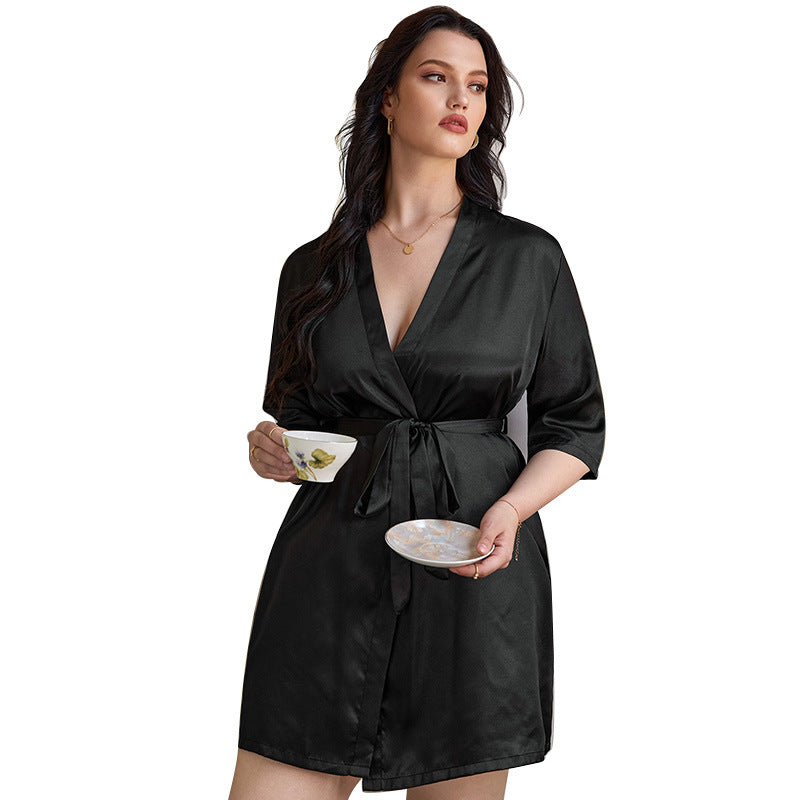 Spring and summer sexy  silk kimono nightgown simple  cardigan tie bathrobe thin section home service pajamas